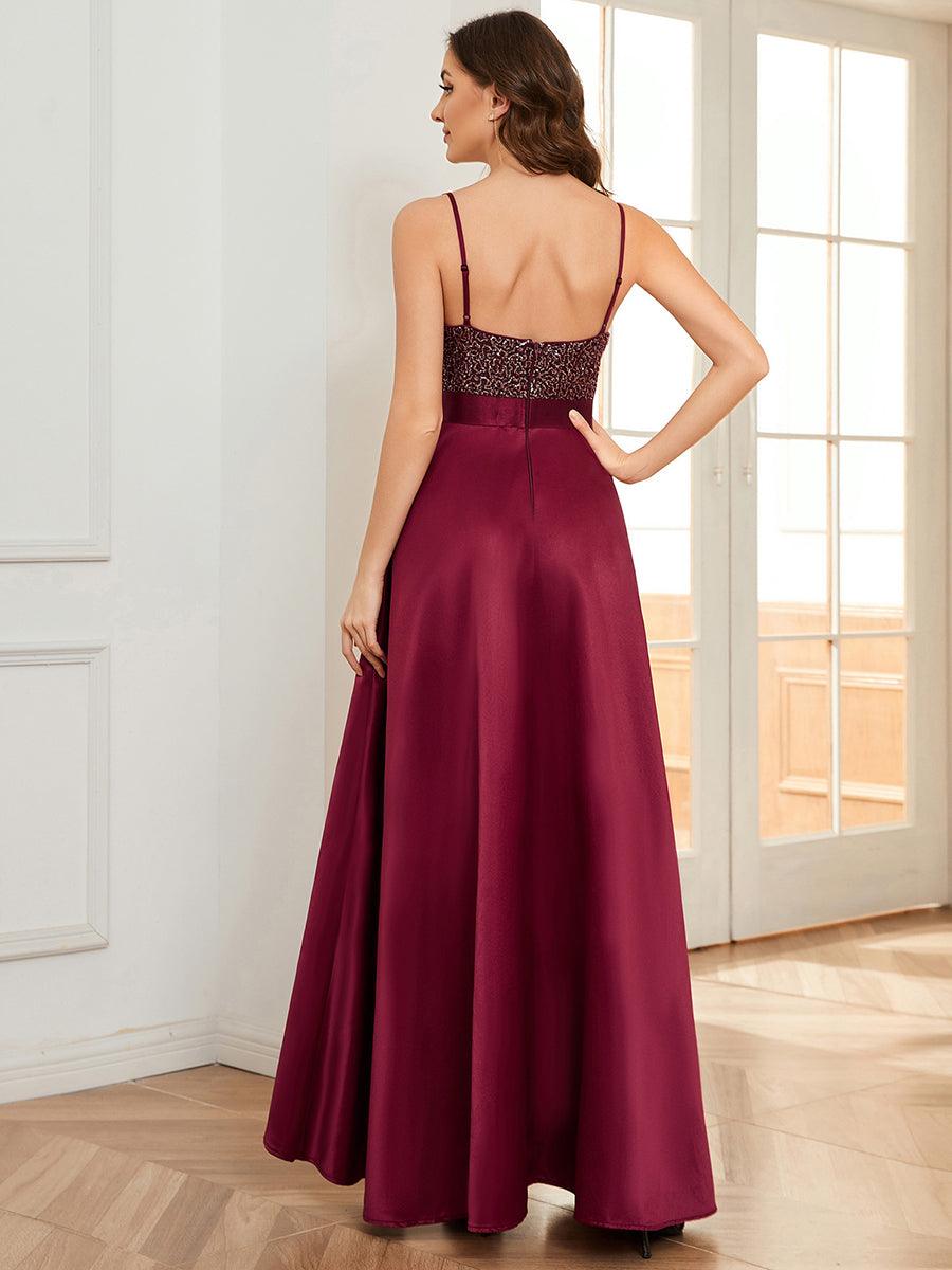 Robe de Bal Scintillante Sexy avec Dos Nu et Ourlet Irrégulier #Couleur_Bordeaux