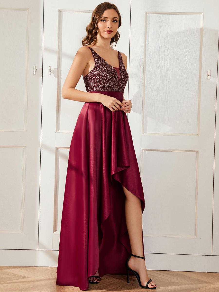 Robe de Bal Scintillante Sexy avec Dos Nu et Ourlet Irrégulier #Couleur_Bordeaux