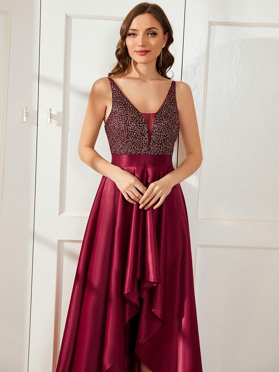 Robe de Bal Scintillante Sexy avec Dos Nu et Ourlet Irrégulier #Couleur_Bordeaux