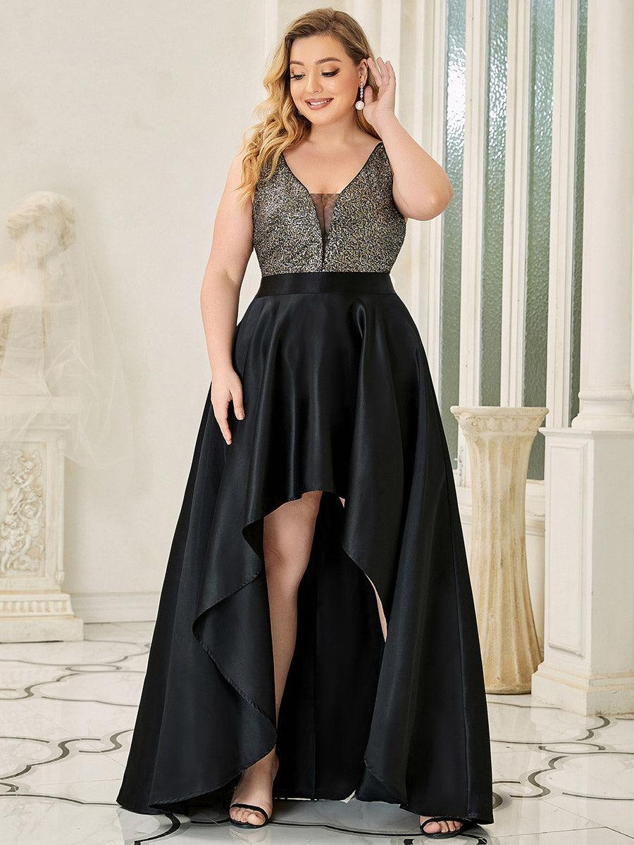 Robe de Bal Grande Taille Scintillante Sexy avec Dos Nu et Ourlet Irrégulier #Couleur_Vert Fonce Robe de Bal Grande Taille Scintillante Sexy avec Dos Nu et Ourlet Irrégulier