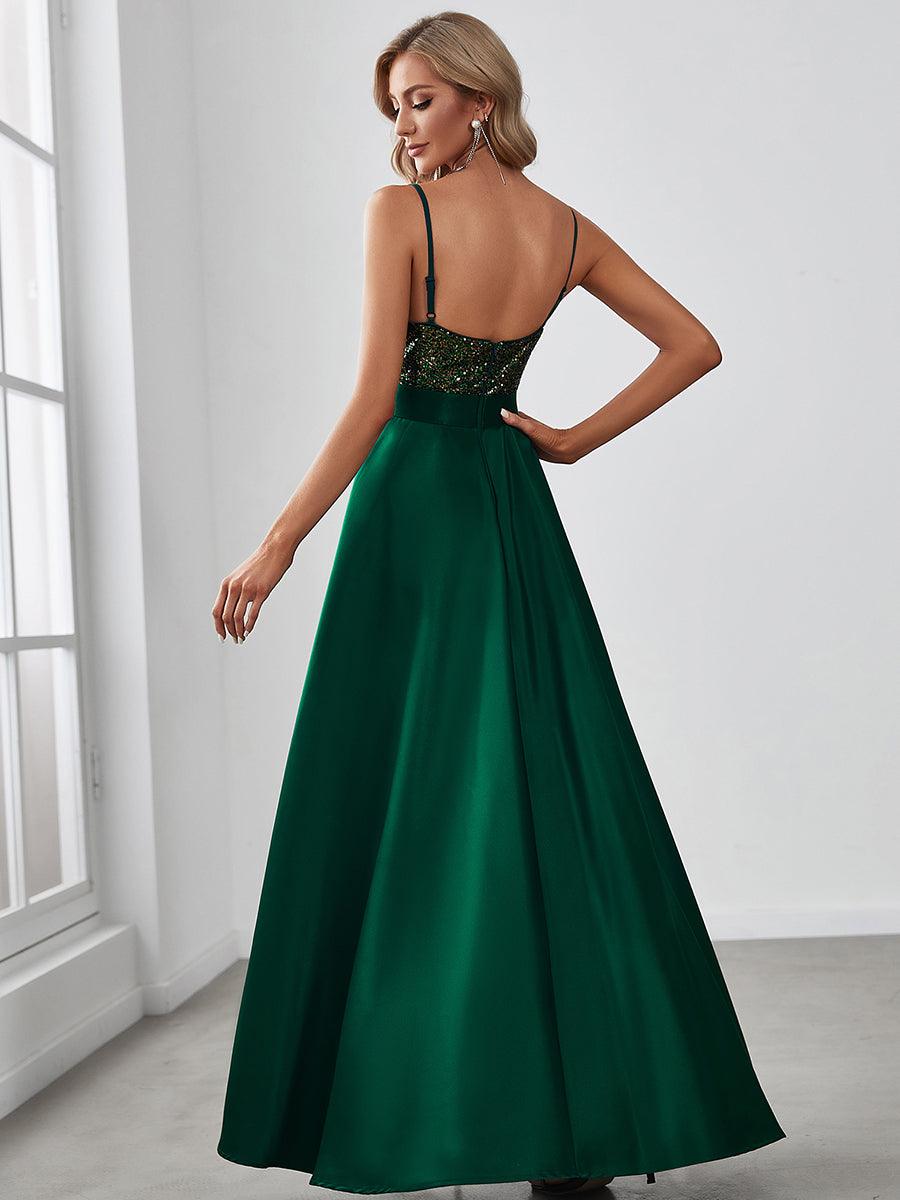 Robe de Bal Scintillante Sexy avec Dos Nu et Ourlet Irrégulier #Couleur_Vert Fonce