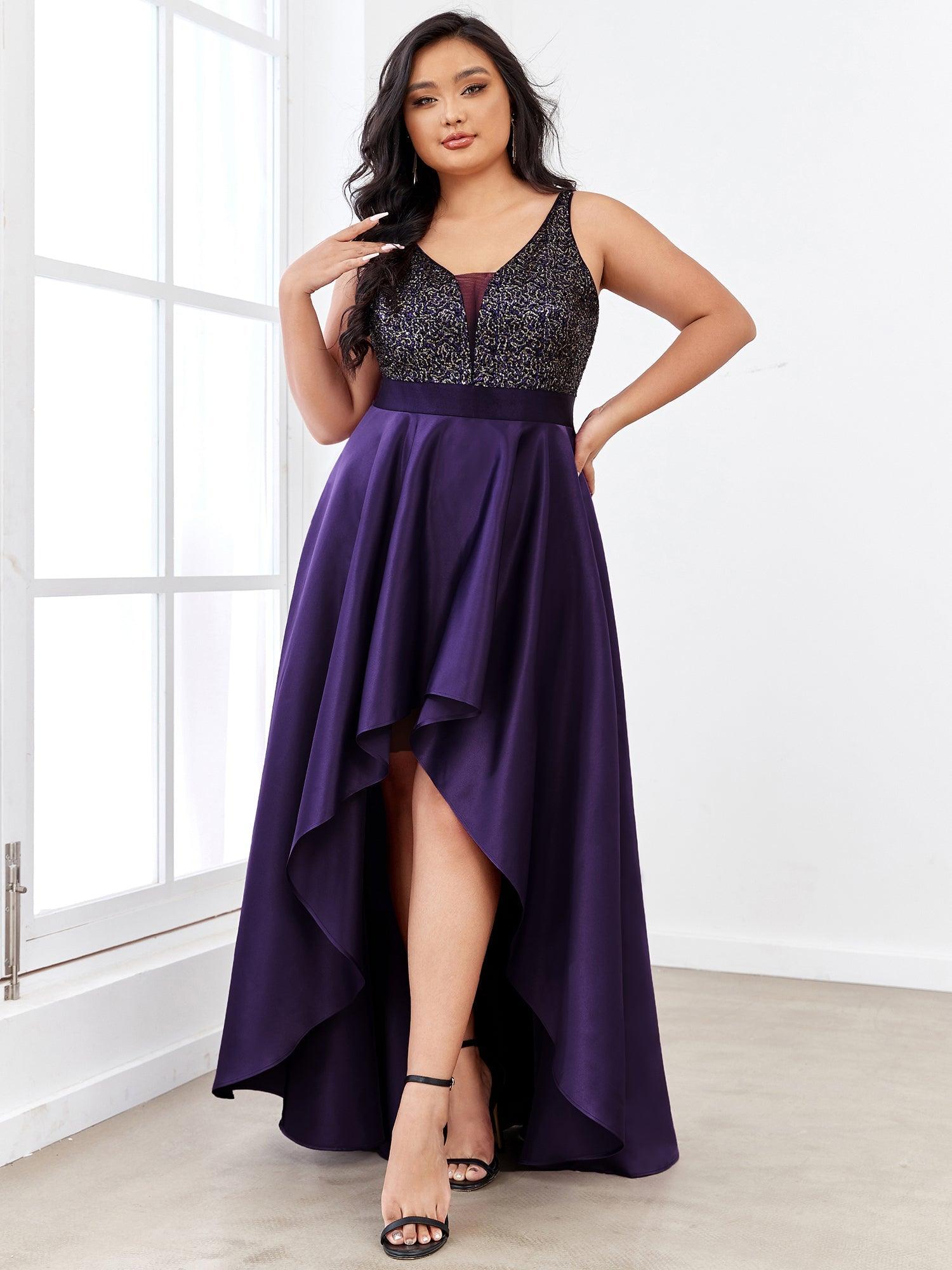 Robe de Bal Grande Taille Scintillante Sexy avec Dos Nu et Ourlet Irrégulier #Couleur_Vert Fonce Robe de Bal Grande Taille Scintillante Sexy avec Dos Nu et Ourlet Irrégulier