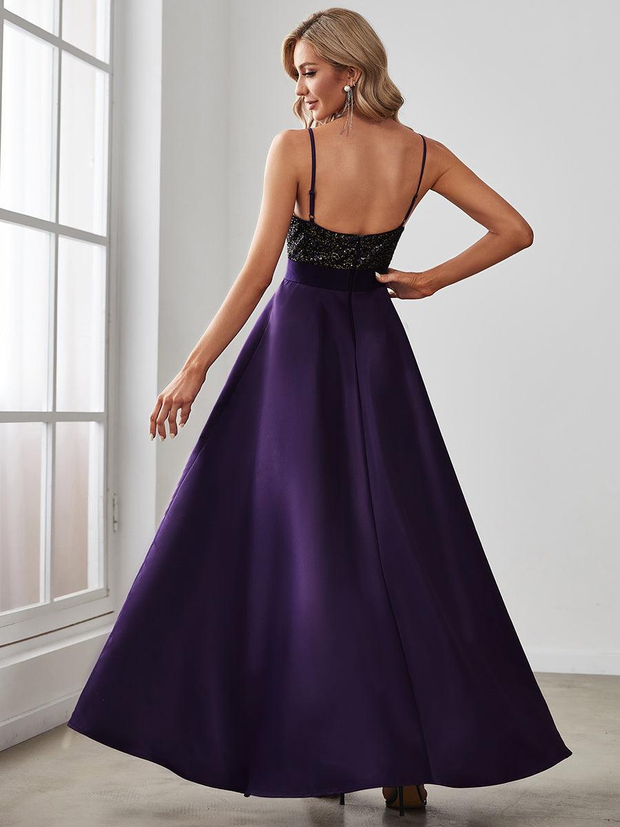 Robe de Bal Scintillante Sexy avec Dos Nu et Ourlet Irrégulier #Couleur_Violet Fonce