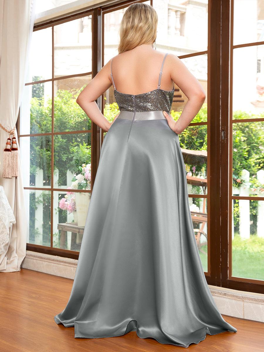 Robe de Bal Scintillante Sexy avec Dos Nu et Ourlet Irrégulier #Couleur_Gris