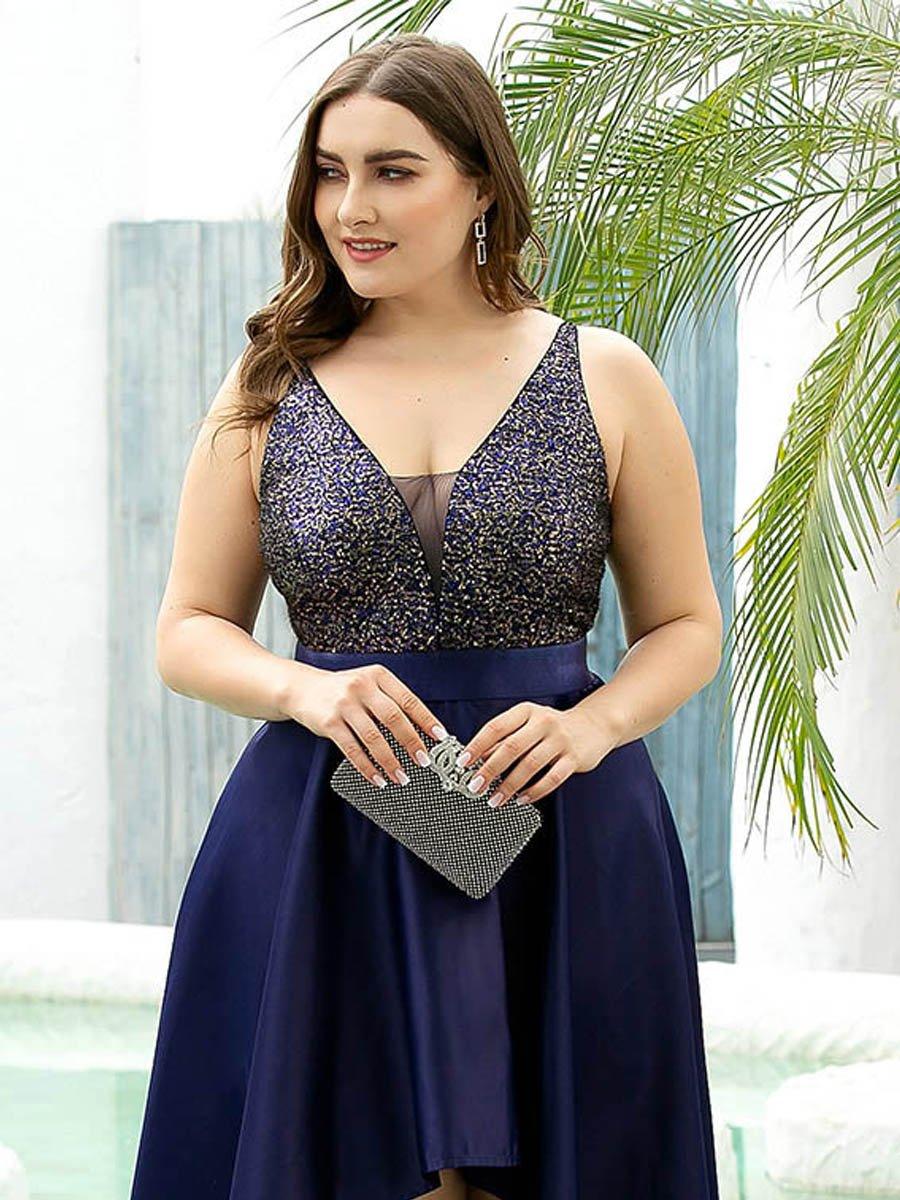 Robe de Bal Grande Taille Scintillante Sexy avec Dos Nu et Ourlet Irrégulier #Couleur_Vert Fonce Robe de Bal Grande Taille Scintillante Sexy avec Dos Nu et Ourlet Irrégulier