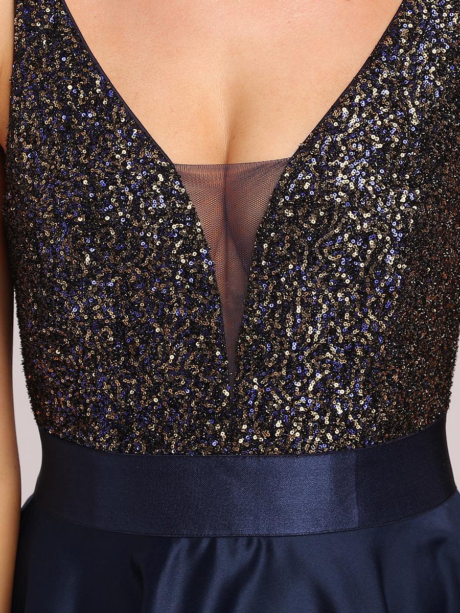 Robe de Bal Scintillante Sexy avec Dos Nu et Ourlet Irrégulier #Couleur_Bleu Marine