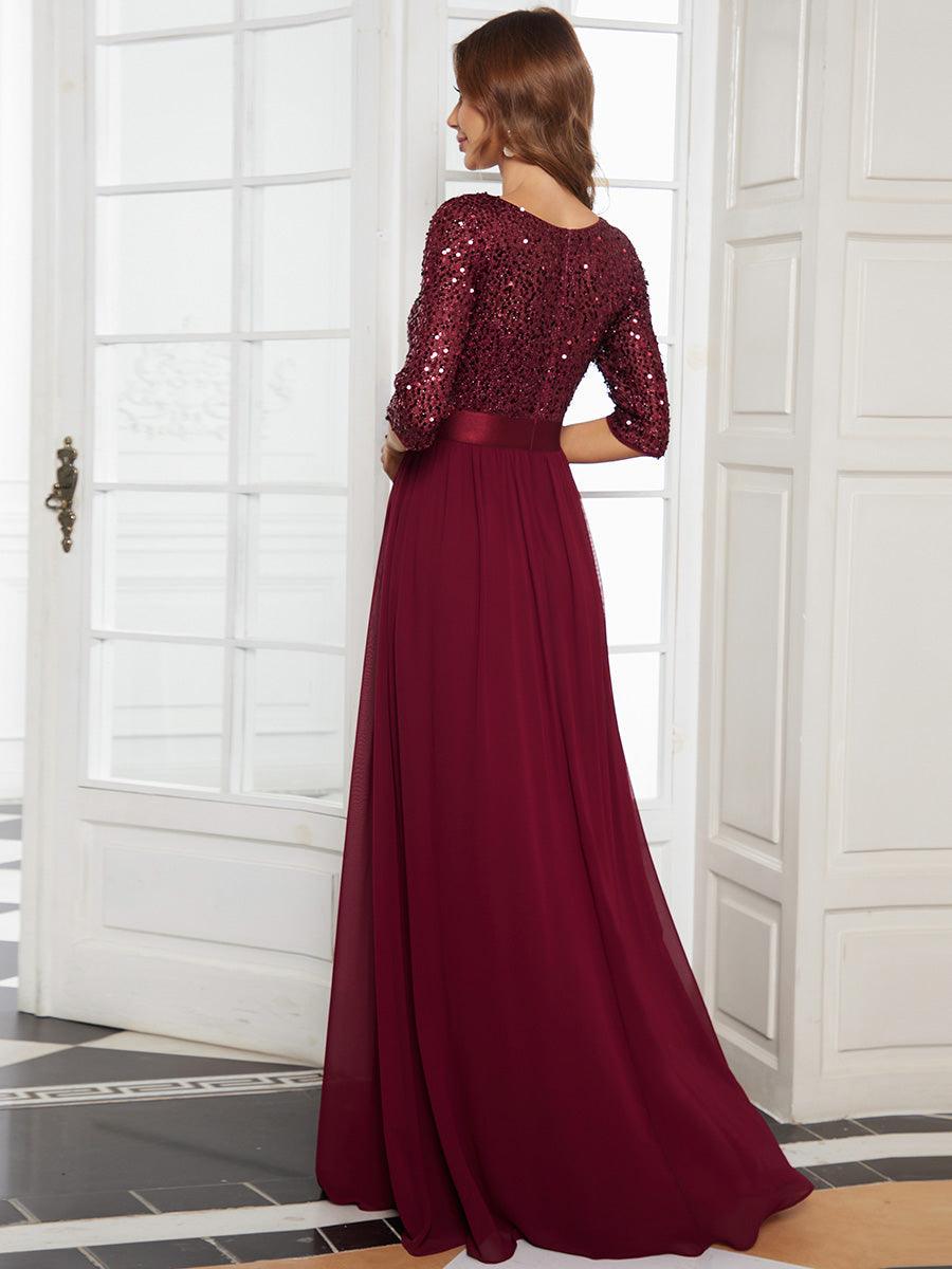 Taille personnalisée Robe de soirée encolure ronde sequins #Couleur_Blush Taille personnalisée Robe de soirée encolure ronde sequins