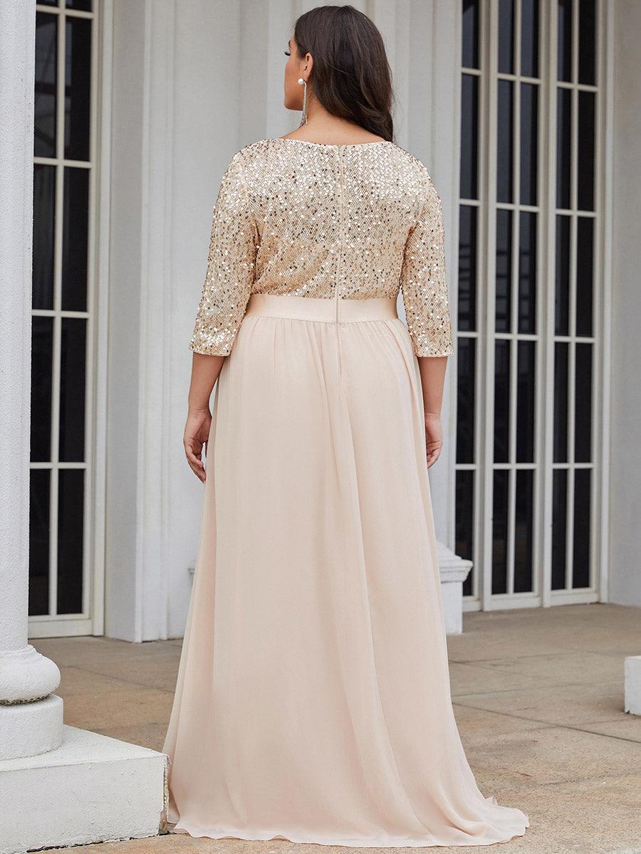 Robes de soirée longues en tulle et paillettes pour la mère de la mariée Grande taille #Couleur_Blush