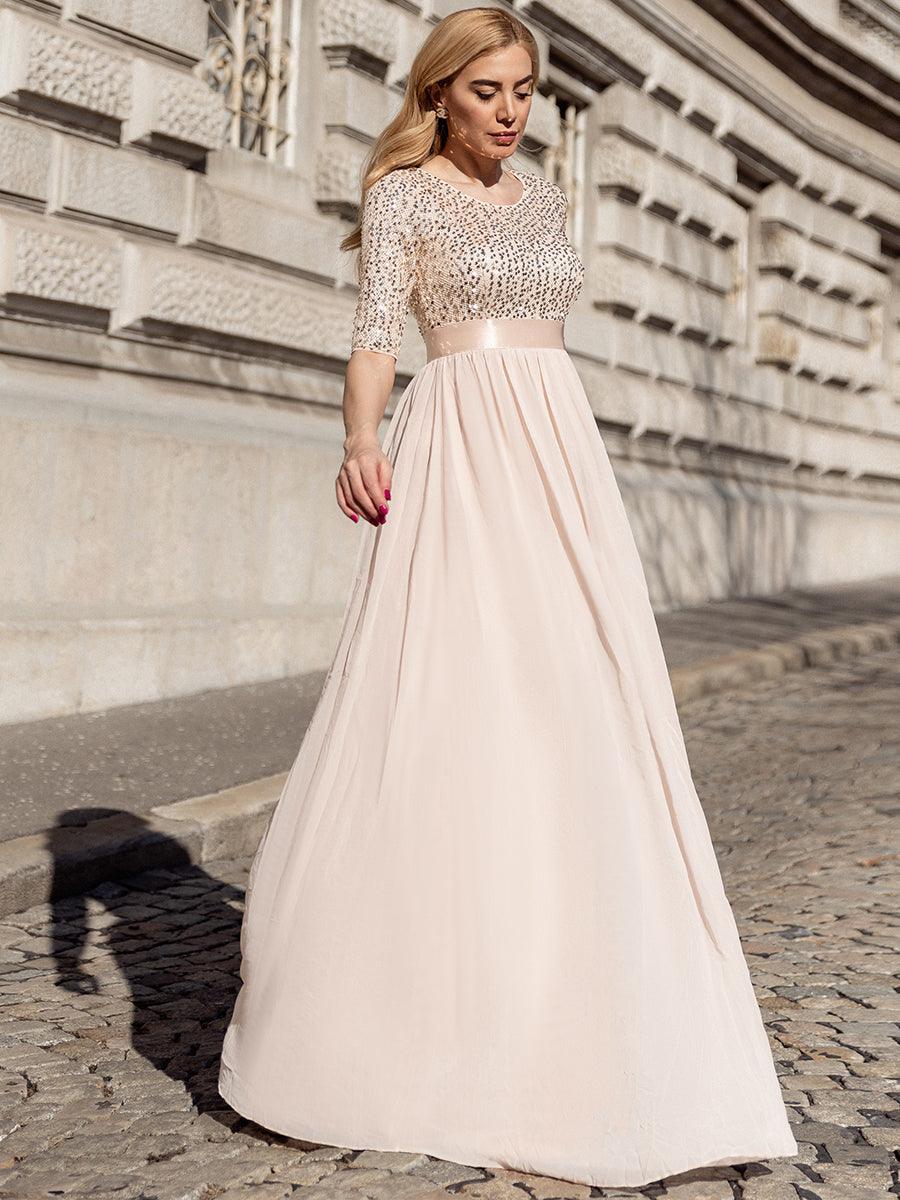 Taille personnalisée Robe de soirée encolure ronde sequins #Couleur_Blush Taille personnalisée Robe de soirée encolure ronde sequins