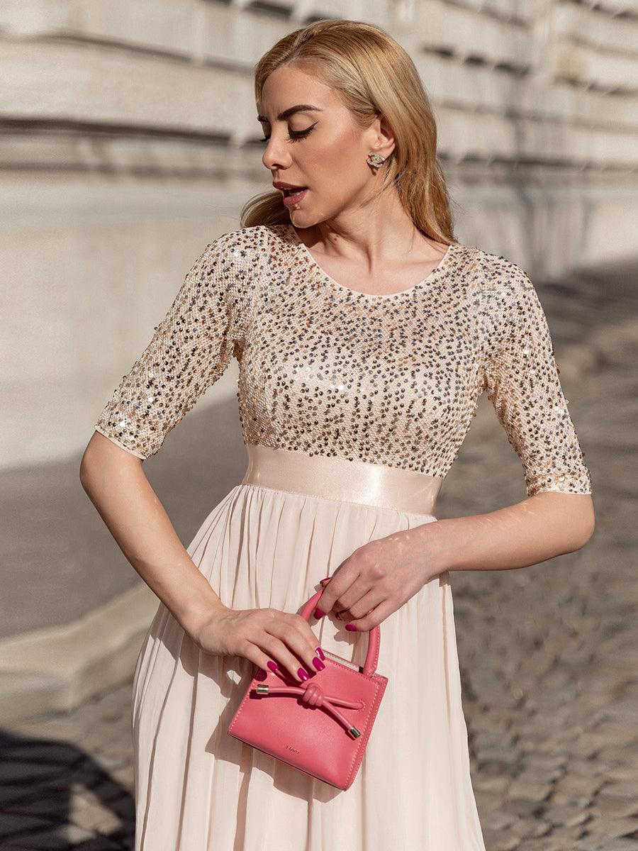 Taille personnalisée Robe de soirée encolure ronde sequins #Couleur_Blush Taille personnalisée Robe de soirée encolure ronde sequins