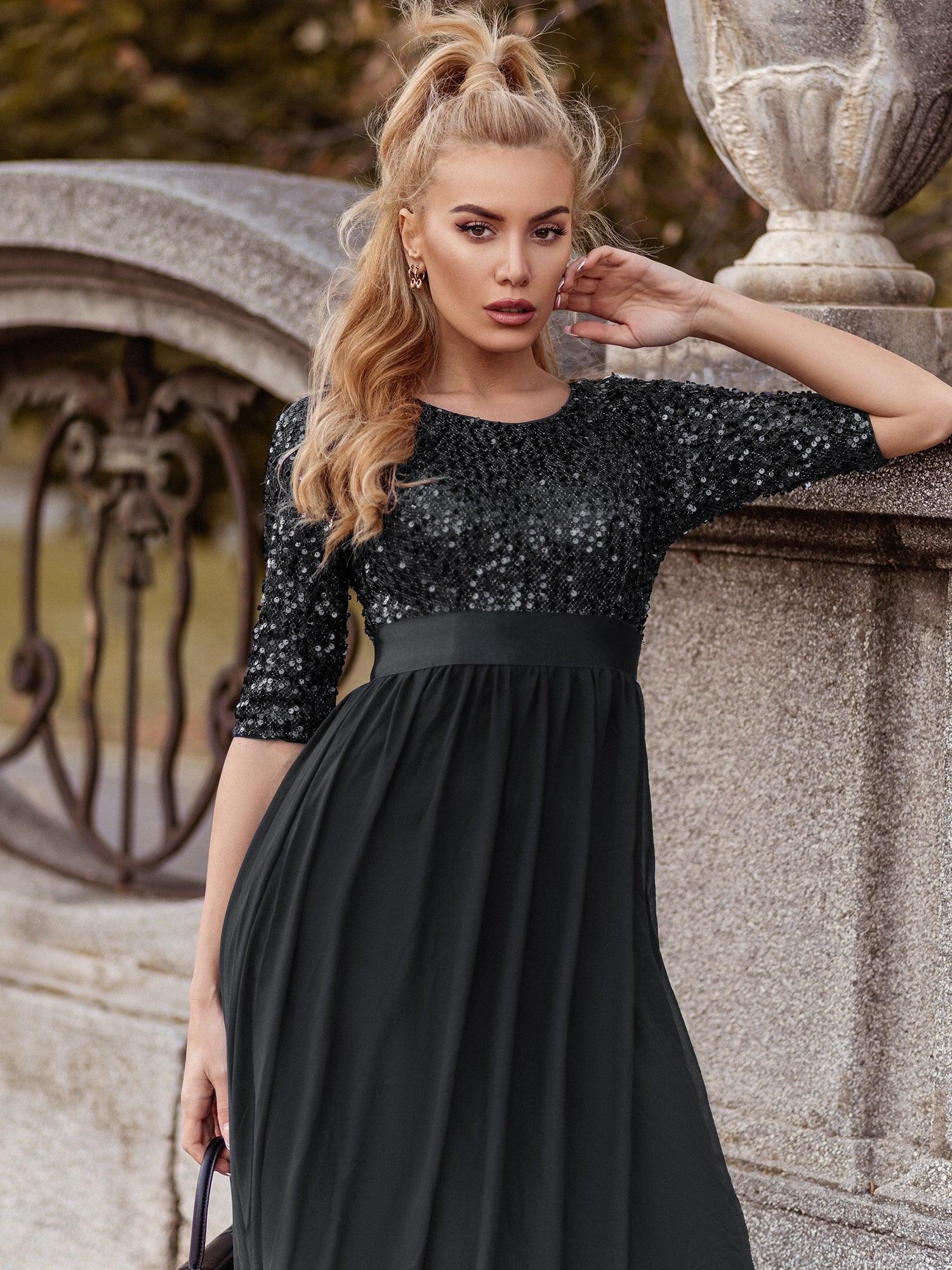 Taille personnalisée Robe de soirée encolure ronde sequins #Couleur_Blush Taille personnalisée Robe de soirée encolure ronde sequins