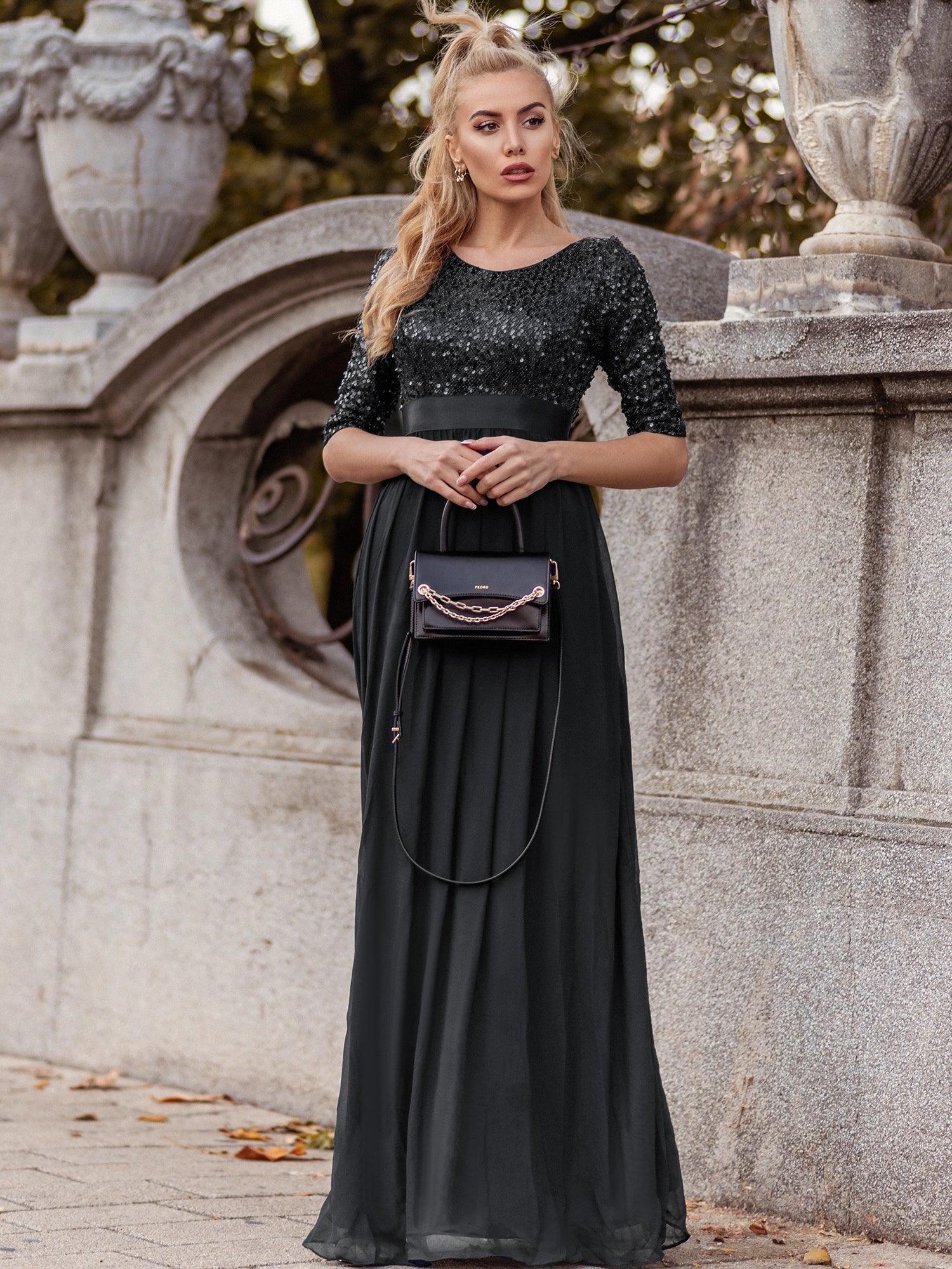 Taille personnalisée Robe de soirée encolure ronde sequins #Couleur_Blush Taille personnalisée Robe de soirée encolure ronde sequins