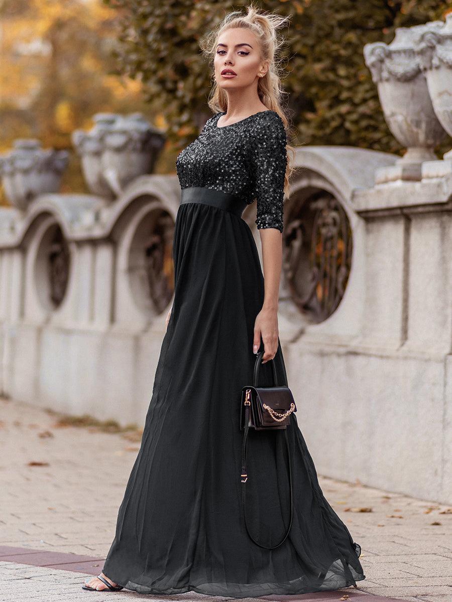 Taille personnalisée Robe de soirée encolure ronde sequins #Couleur_Blush Taille personnalisée Robe de soirée encolure ronde sequins