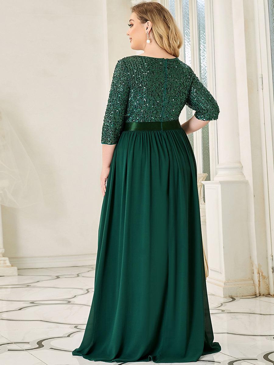 Robes de soirée longues en tulle et paillettes pour la mère de la mariée Grande taille #Couleur_Vert Fonce