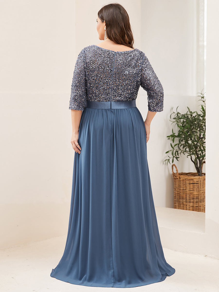 Taille personnalisée Robe de soirée encolure ronde sequins #Couleur_Blush Taille personnalisée Robe de soirée encolure ronde sequins