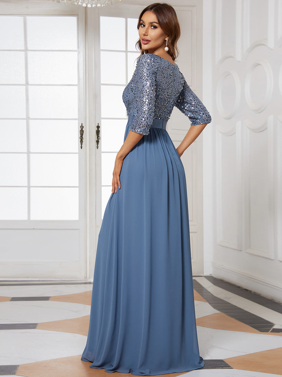 Taille personnalisée Robe de soirée encolure ronde sequins #Couleur_Blush Taille personnalisée Robe de soirée encolure ronde sequins