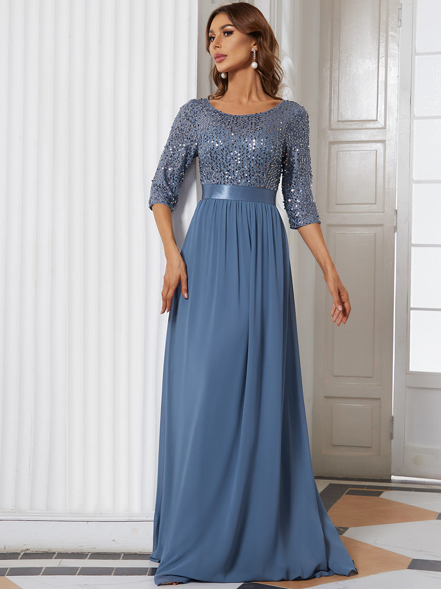Taille personnalisée Robe de soirée encolure ronde sequins #Couleur_Blush Taille personnalisée Robe de soirée encolure ronde sequins