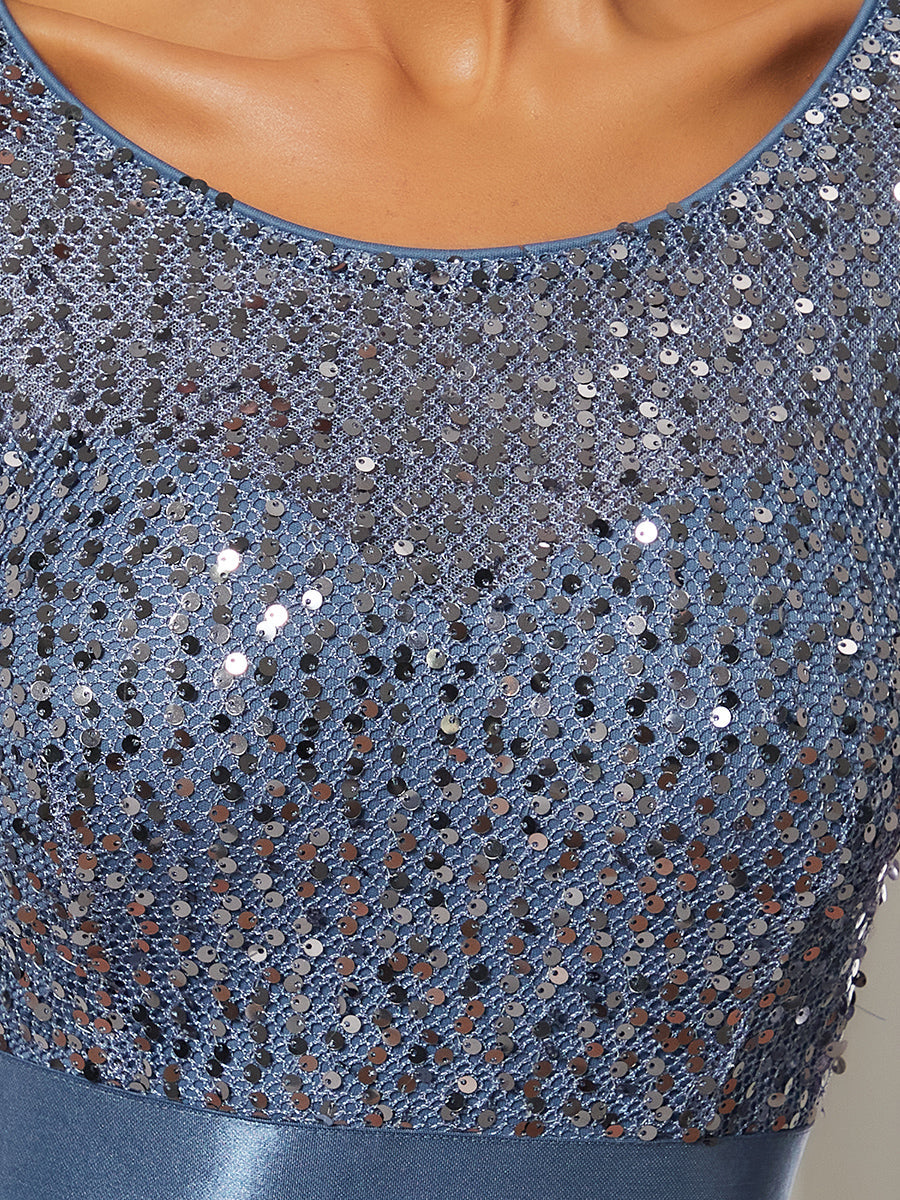 Taille personnalisée Robe de soirée encolure ronde sequins #Couleur_Blush Taille personnalisée Robe de soirée encolure ronde sequins