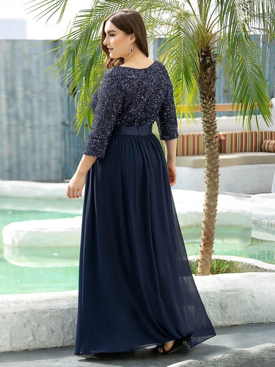 Taille personnalisée Robe de soirée encolure ronde sequins #Couleur_Blush Taille personnalisée Robe de soirée encolure ronde sequins