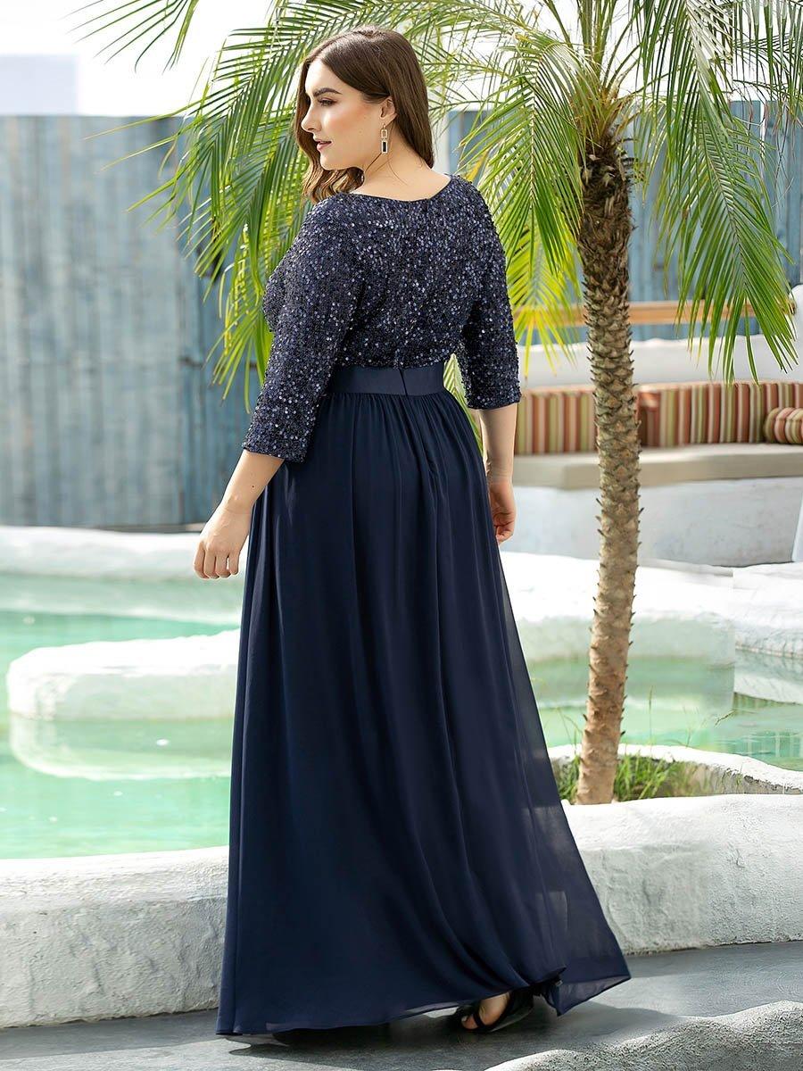Robes de soirée longues en tulle et paillettes pour la mère de la mariée Grande taille #Couleur_Bleu Marine