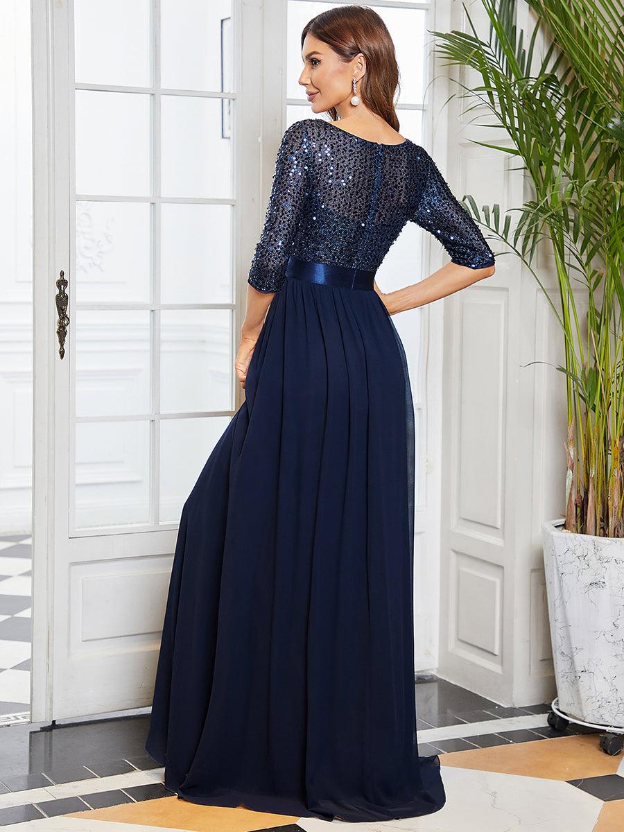 Taille personnalisée Robe de soirée encolure ronde sequins #Couleur_Blush Taille personnalisée Robe de soirée encolure ronde sequins