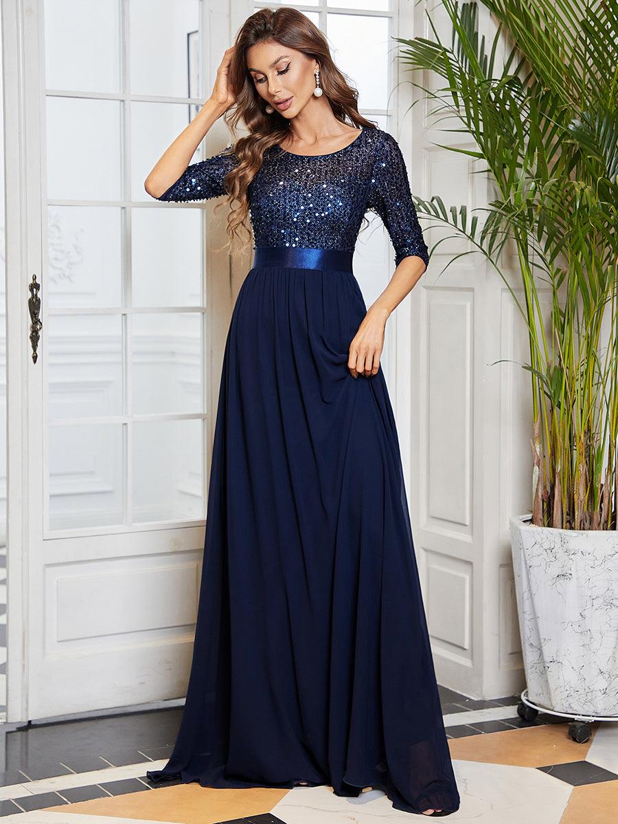Taille personnalisée Robe de soirée encolure ronde sequins #Couleur_Blush Taille personnalisée Robe de soirée encolure ronde sequins