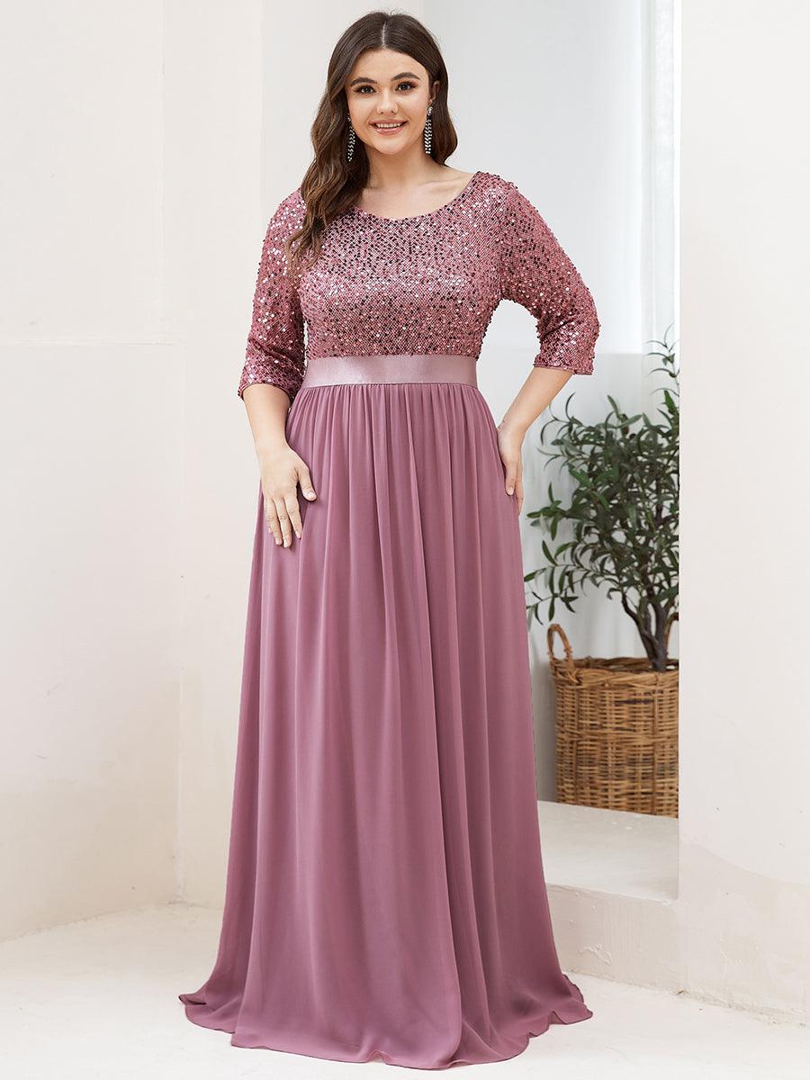 Taille personnalisée Robe de soirée encolure ronde sequins #Couleur_Blush Taille personnalisée Robe de soirée encolure ronde sequins