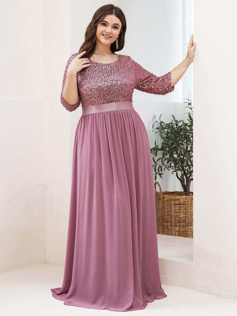 Robes de soirée longues en tulle et paillettes pour la mère de la mariée Grande taille #Couleur_Orchidee