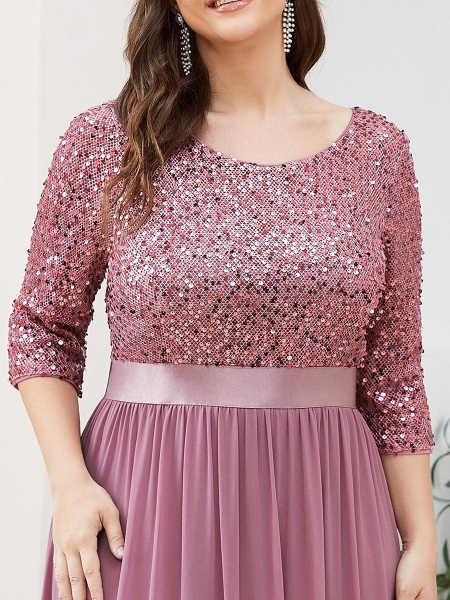 Robes de soirée longues en tulle et paillettes pour la mère de la mariée Grande taille #Couleur_Orchidee