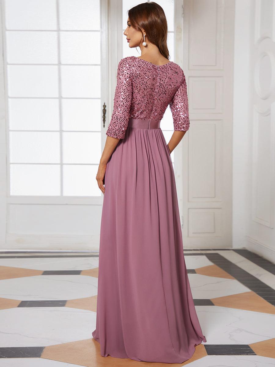 Taille personnalisée Robe de soirée encolure ronde sequins #Couleur_Blush Taille personnalisée Robe de soirée encolure ronde sequins