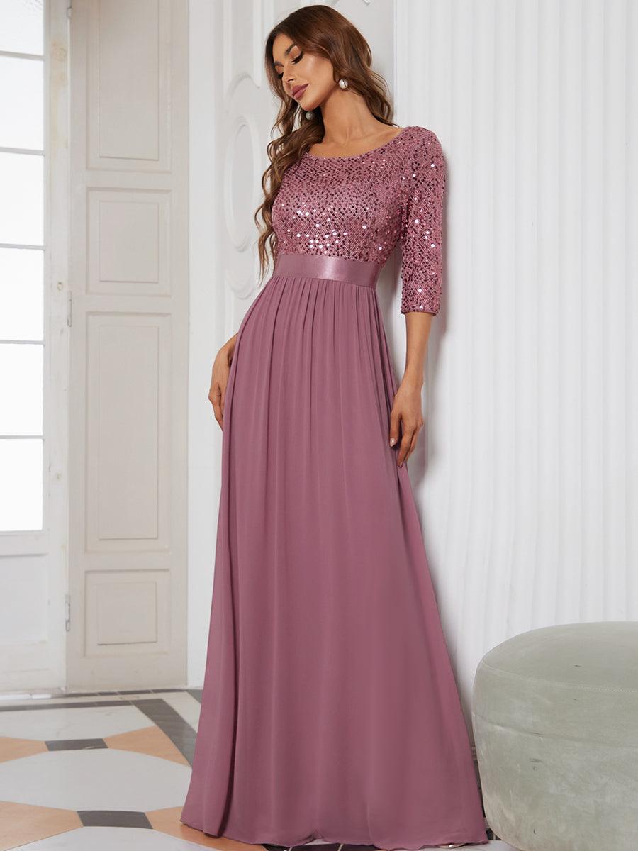 Taille personnalisée Robe de soirée encolure ronde sequins #Couleur_Blush Taille personnalisée Robe de soirée encolure ronde sequins