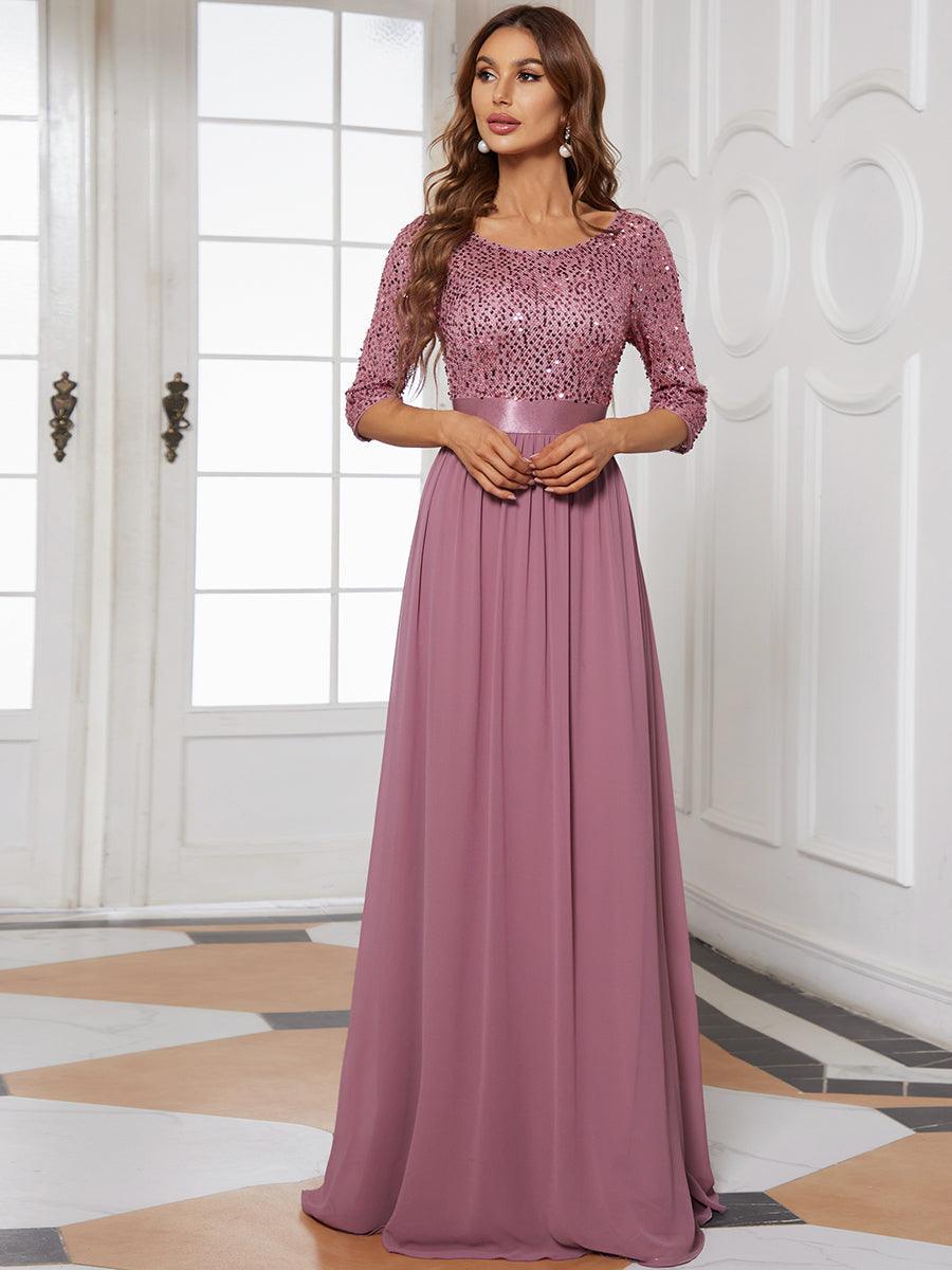 Taille personnalisée Robe de soirée encolure ronde sequins #Couleur_Blush Taille personnalisée Robe de soirée encolure ronde sequins