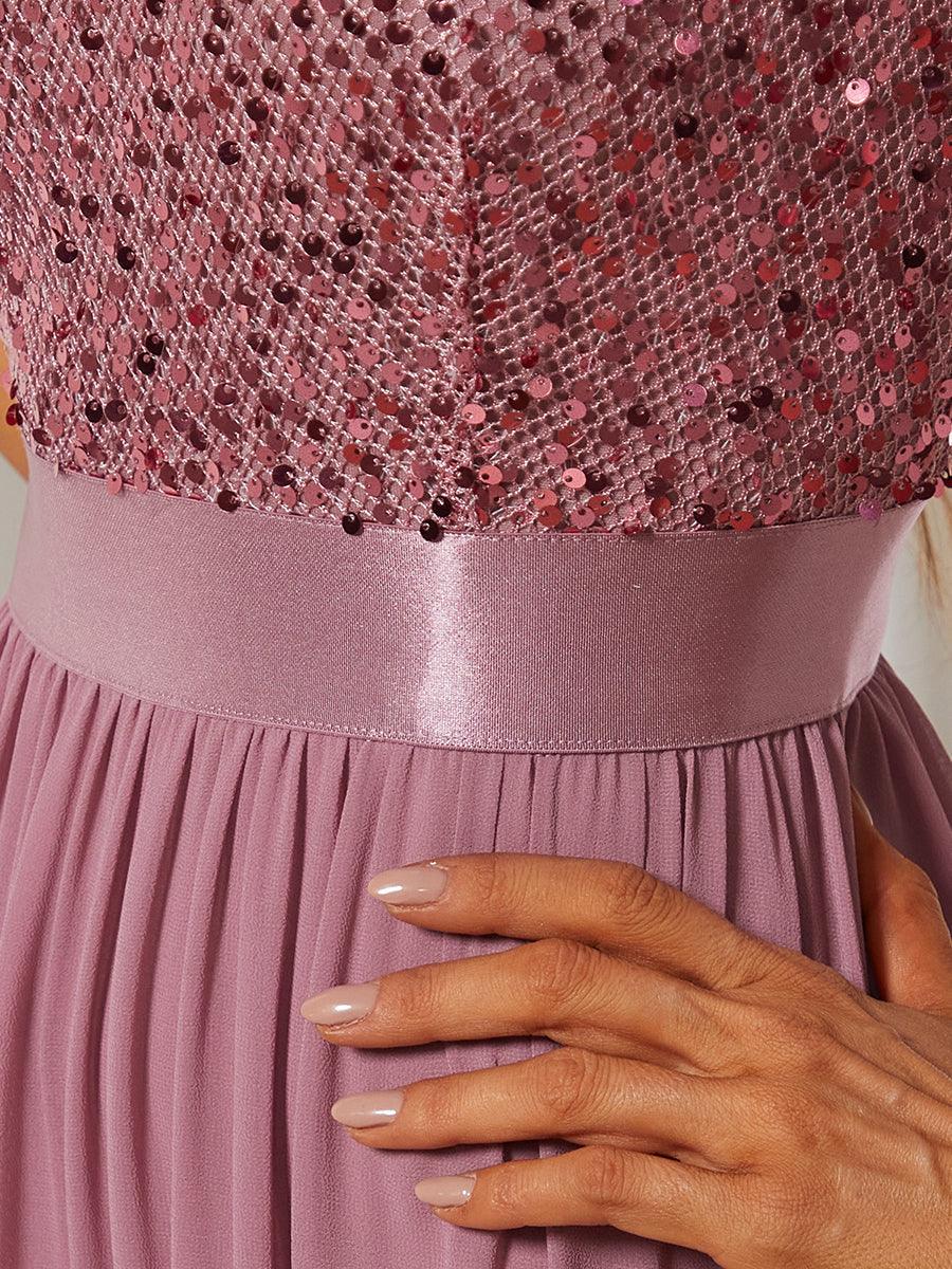 Taille personnalisée Robe de soirée encolure ronde sequins #Couleur_Blush Taille personnalisée Robe de soirée encolure ronde sequins