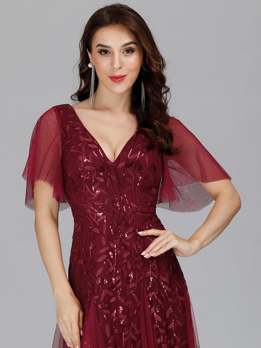 Taille Personnalisée Robe de Soirée Longue Romantique et Scintillante à Col V et Pailletes #couleur_Lavande Taille Personnalisée Robe de Soirée Longue Romantique et Scintillante à Col V et Pailletes
