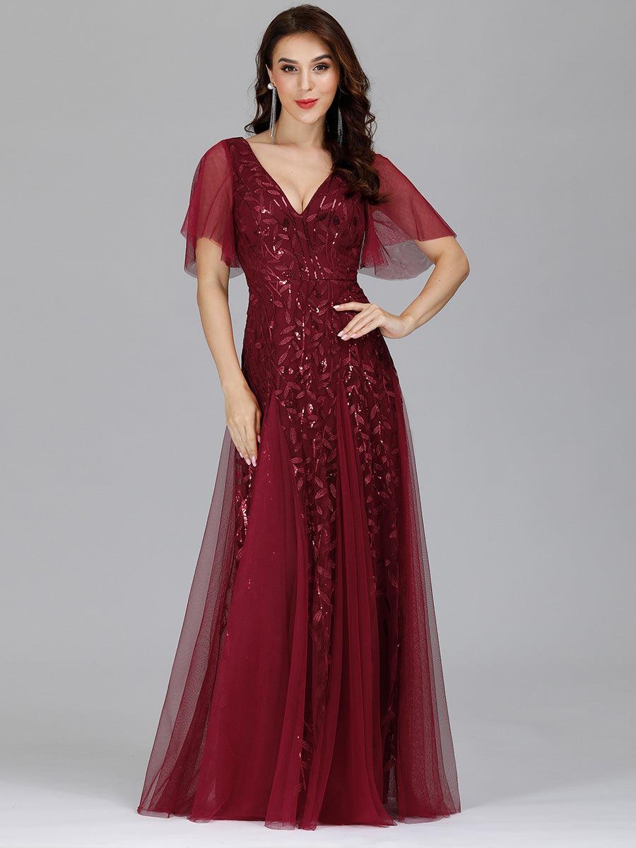 Taille Personnalisée Robe de Soirée Longue Romantique et Scintillante à Col V et Pailletes #couleur_Lavande Taille Personnalisée Robe de Soirée Longue Romantique et Scintillante à Col V et Pailletes
