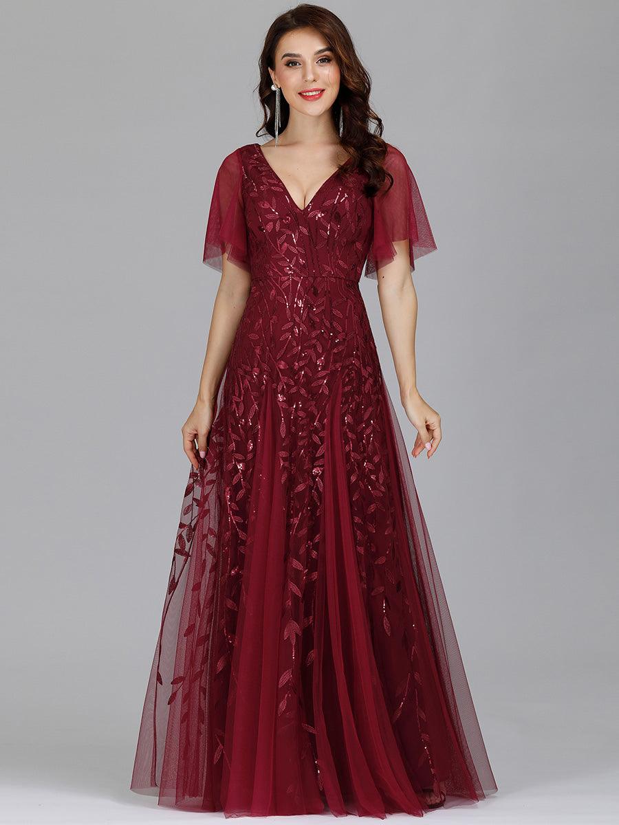 Taille Personnalisée Robe de Soirée Longue Romantique et Scintillante à Col V et Pailletes #couleur_Lavande Taille Personnalisée Robe de Soirée Longue Romantique et Scintillante à Col V et Pailletes