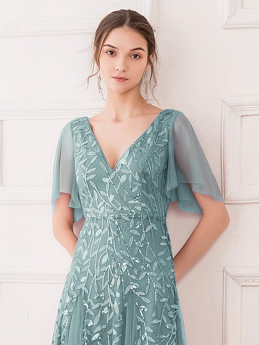 Taille Personnalisée Robe de Soirée Longue Romantique et Scintillante à Col V et Pailletes #couleur_Lavande Taille Personnalisée Robe de Soirée Longue Romantique et Scintillante à Col V et Pailletes