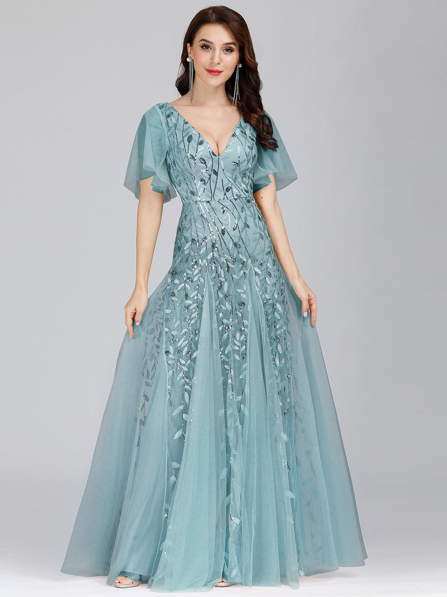Taille Personnalisée Robe de Soirée Longue Romantique et Scintillante à Col V et Pailletes #couleur_Lavande Taille Personnalisée Robe de Soirée Longue Romantique et Scintillante à Col V et Pailletes