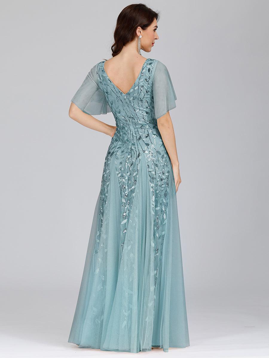 Taille Personnalisée Robe de Soirée Longue Romantique et Scintillante à Col V et Pailletes #couleur_Lavande Taille Personnalisée Robe de Soirée Longue Romantique et Scintillante à Col V et Pailletes
