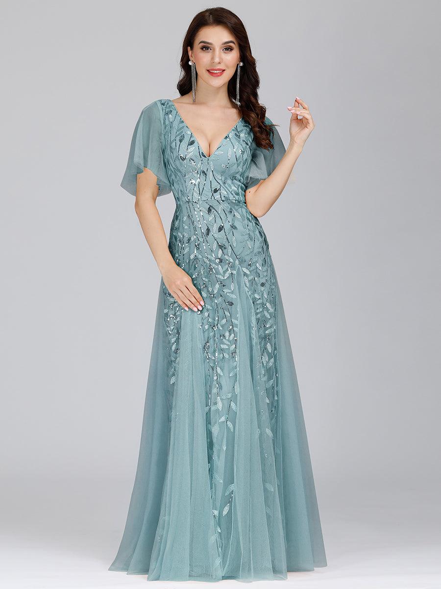Taille Personnalisée Robe de Soirée Longue Romantique et Scintillante à Col V et Pailletes #couleur_Lavande Taille Personnalisée Robe de Soirée Longue Romantique et Scintillante à Col V et Pailletes