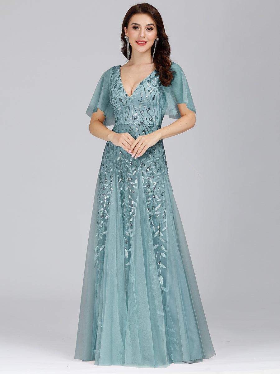 Taille Personnalisée Robe de Soirée Longue Romantique et Scintillante à Col V et Pailletes #couleur_Lavande Taille Personnalisée Robe de Soirée Longue Romantique et Scintillante à Col V et Pailletes