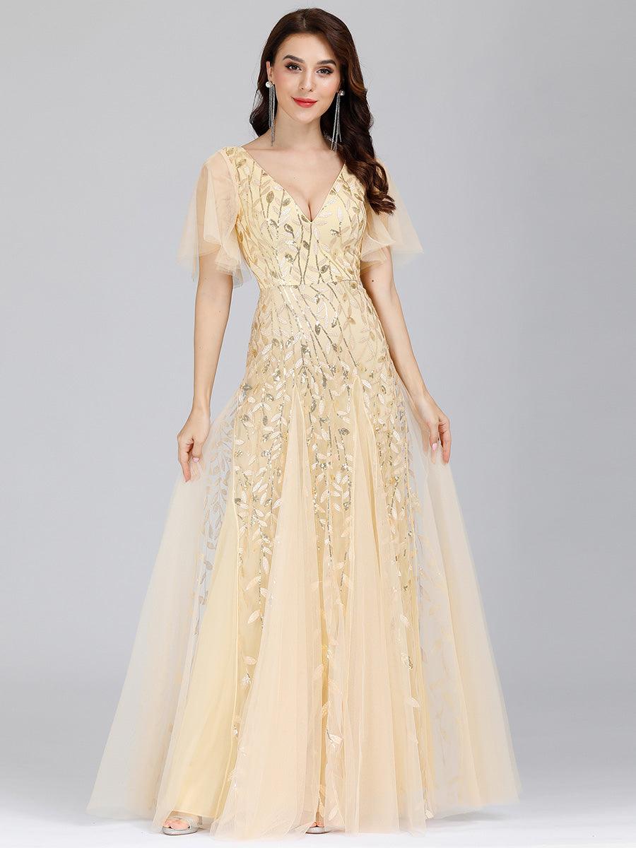 Taille Personnalisée Robe de Soirée Longue Romantique et Scintillante à Col V et Pailletes #couleur_Lavande Taille Personnalisée Robe de Soirée Longue Romantique et Scintillante à Col V et Pailletes