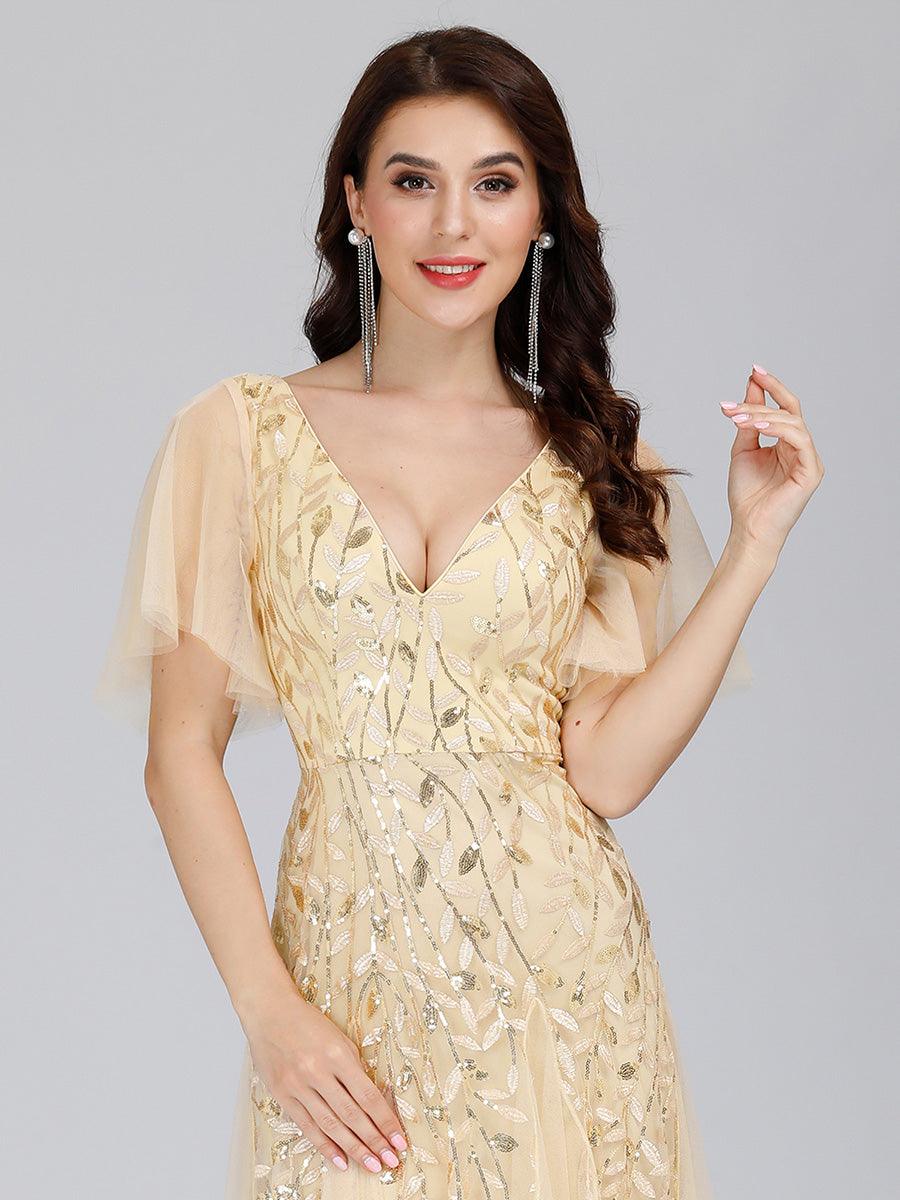 Taille Personnalisée Robe de Soirée Longue Romantique et Scintillante à Col V et Pailletes #couleur_Lavande Taille Personnalisée Robe de Soirée Longue Romantique et Scintillante à Col V et Pailletes