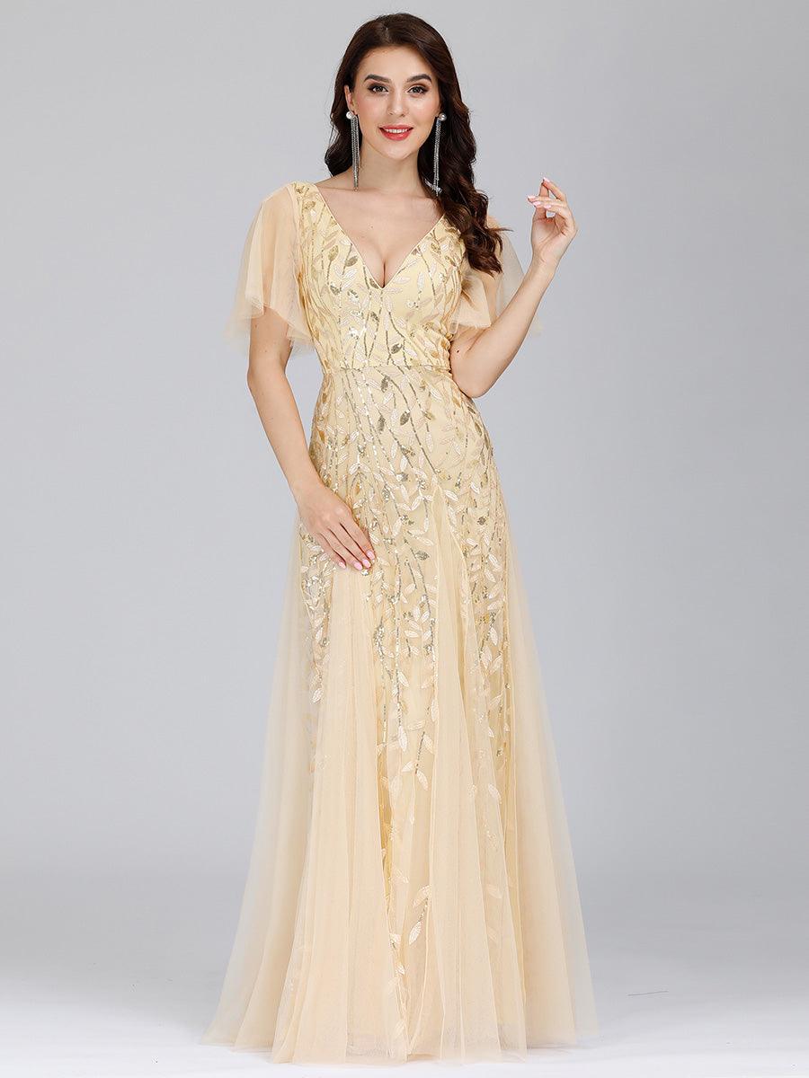 Taille Personnalisée Robe de Soirée Longue Romantique et Scintillante à Col V et Pailletes #couleur_Lavande Taille Personnalisée Robe de Soirée Longue Romantique et Scintillante à Col V et Pailletes