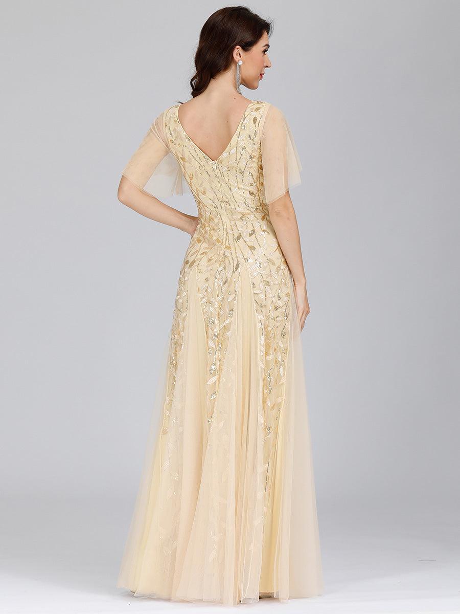 Taille Personnalisée Robe de Soirée Longue Romantique et Scintillante à Col V et Pailletes #couleur_Lavande Taille Personnalisée Robe de Soirée Longue Romantique et Scintillante à Col V et Pailletes