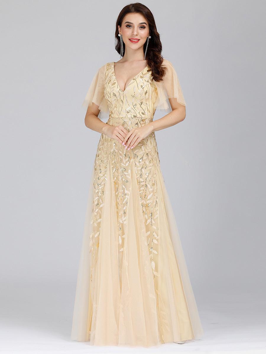 Taille Personnalisée Robe de Soirée Longue Romantique et Scintillante à Col V et Pailletes #couleur_Lavande Taille Personnalisée Robe de Soirée Longue Romantique et Scintillante à Col V et Pailletes