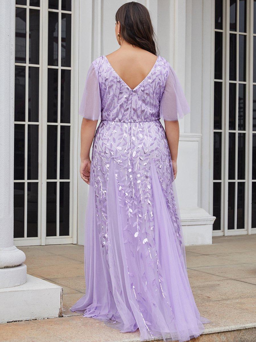 Taille Personnalisée Robe de Soirée Longue Romantique et Scintillante à Col V et Pailletes #couleur_Lavande Taille Personnalisée Robe de Soirée Longue Romantique et Scintillante à Col V et Pailletes
