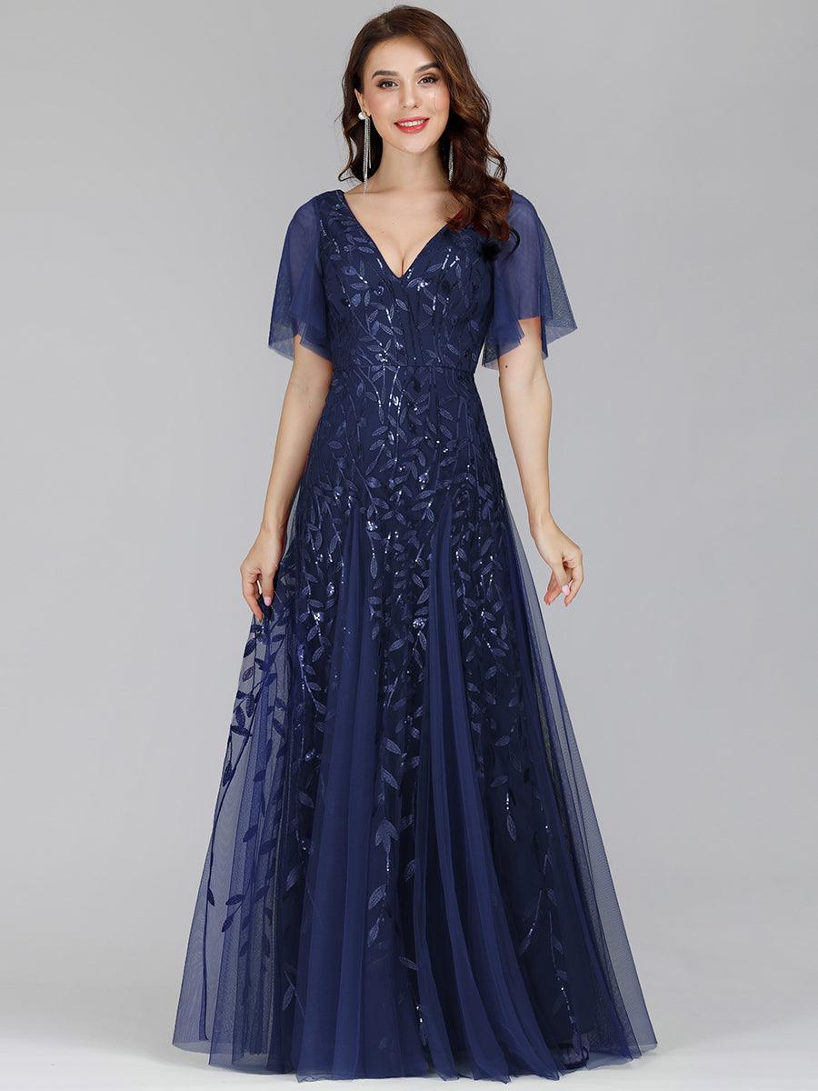 Taille Personnalisée Robe de Soirée Longue Romantique et Scintillante à Col V et Pailletes #couleur_Lavande Taille Personnalisée Robe de Soirée Longue Romantique et Scintillante à Col V et Pailletes