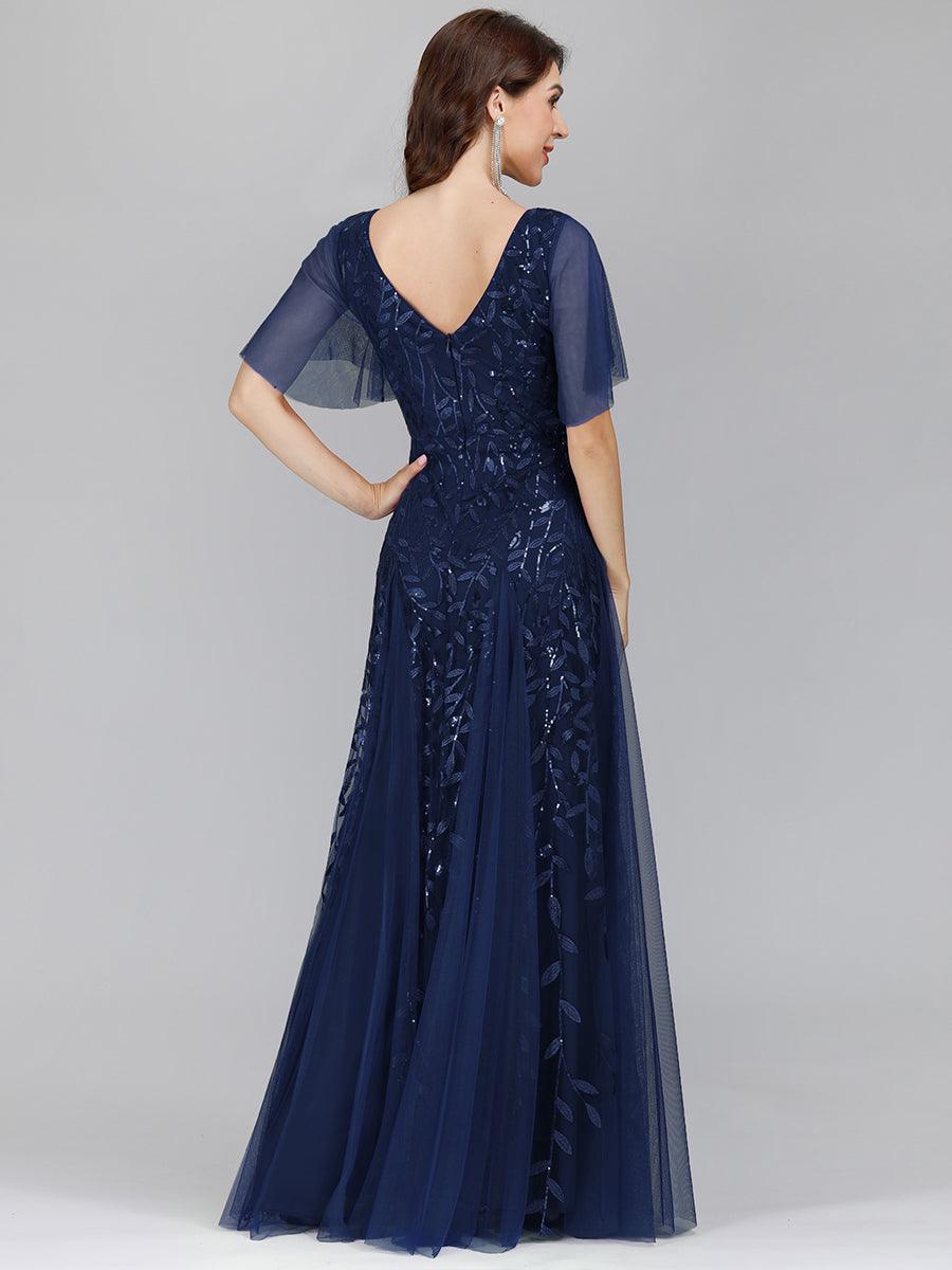 Taille Personnalisée Robe de Soirée Longue Romantique et Scintillante à Col V et Pailletes #couleur_Lavande Taille Personnalisée Robe de Soirée Longue Romantique et Scintillante à Col V et Pailletes