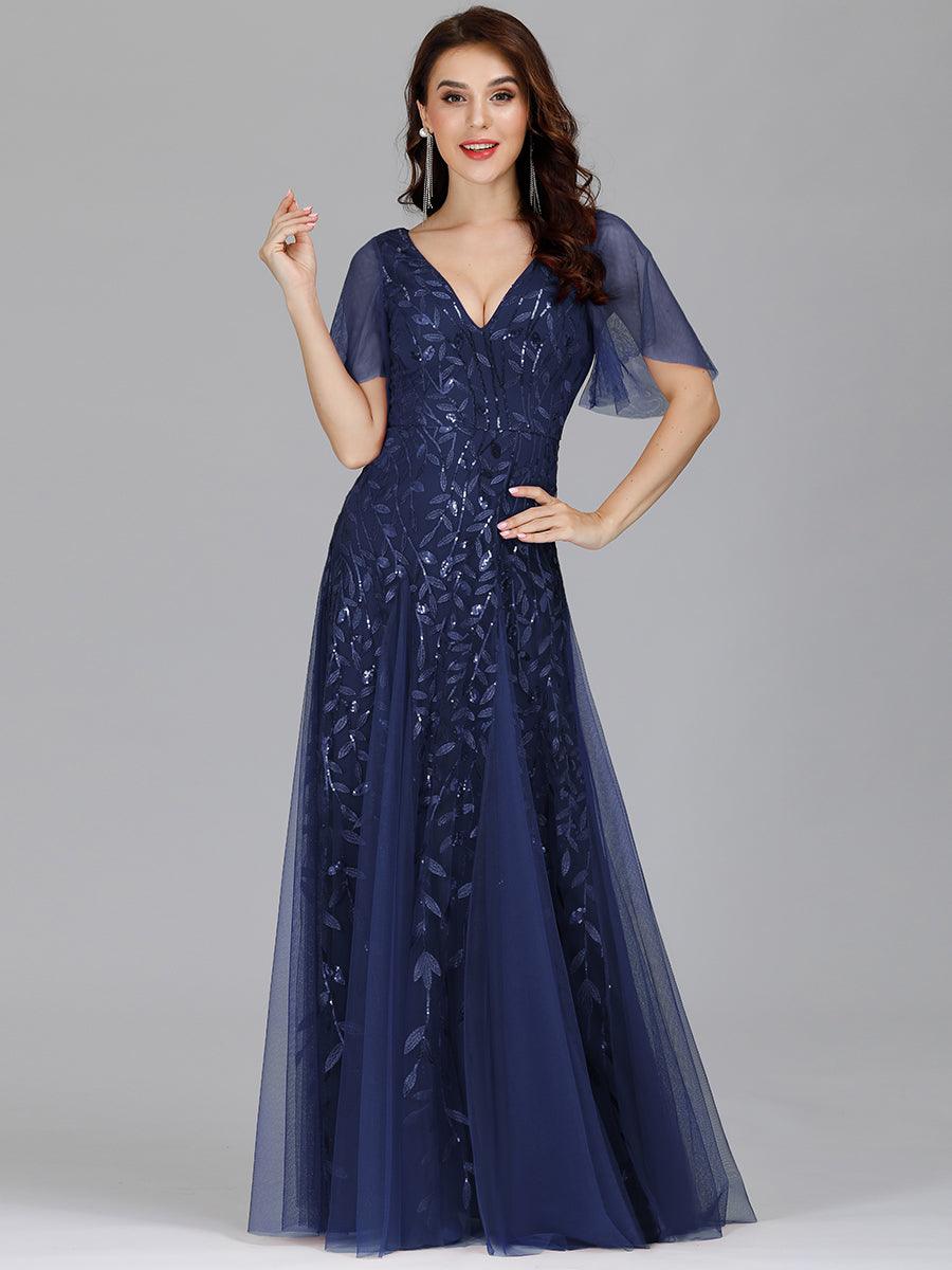 Taille Personnalisée Robe de Soirée Longue Romantique et Scintillante à Col V et Pailletes #couleur_Lavande Taille Personnalisée Robe de Soirée Longue Romantique et Scintillante à Col V et Pailletes